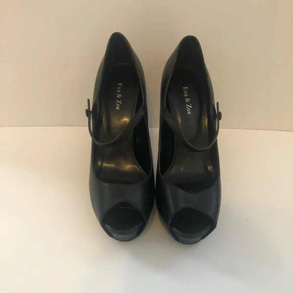 Eva and Zoe size 7-7.5 black platform Mary Jane toeless heels - Picture 2 of 5